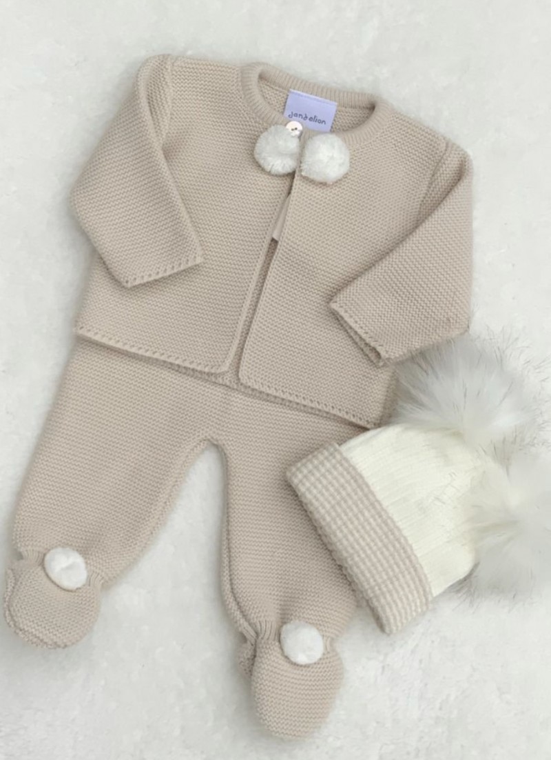 UNISEX BABIES BISCUIT KNITTED CARDIGAN TROUSE