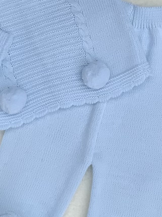 BABY BLUE KNITTED JUMPER TROUSERS POM POMS
