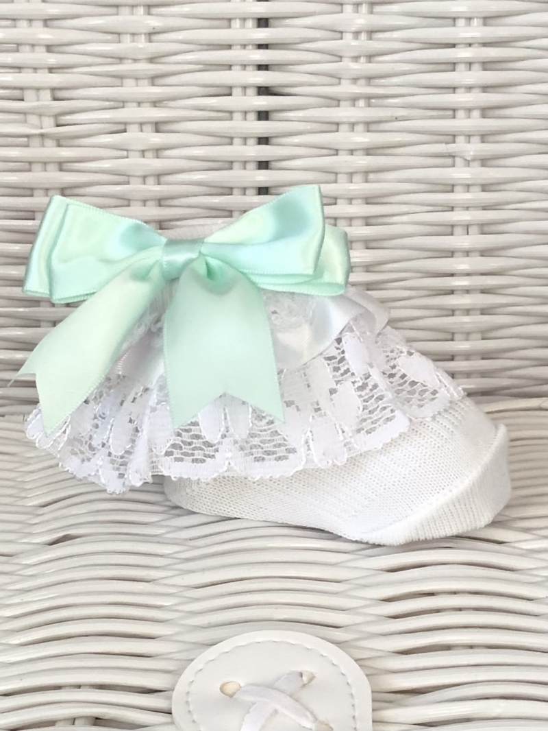 baby girls white frilly lace ankle socks mint