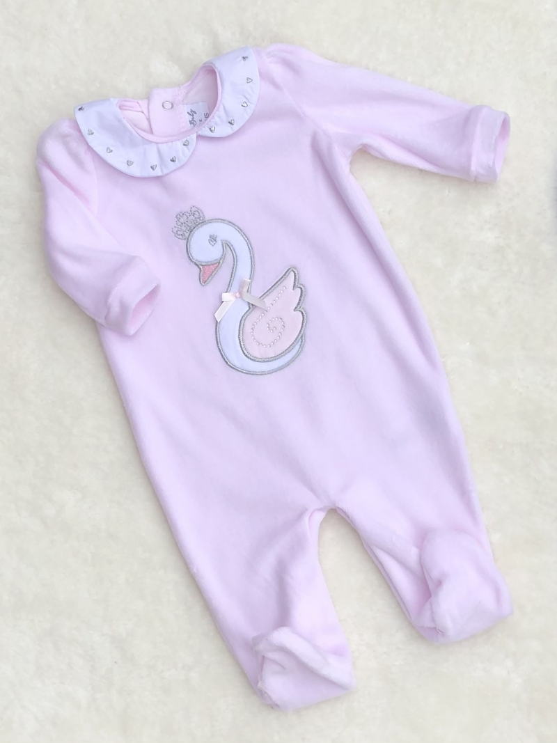 baby girls soft velour all in one swan motif