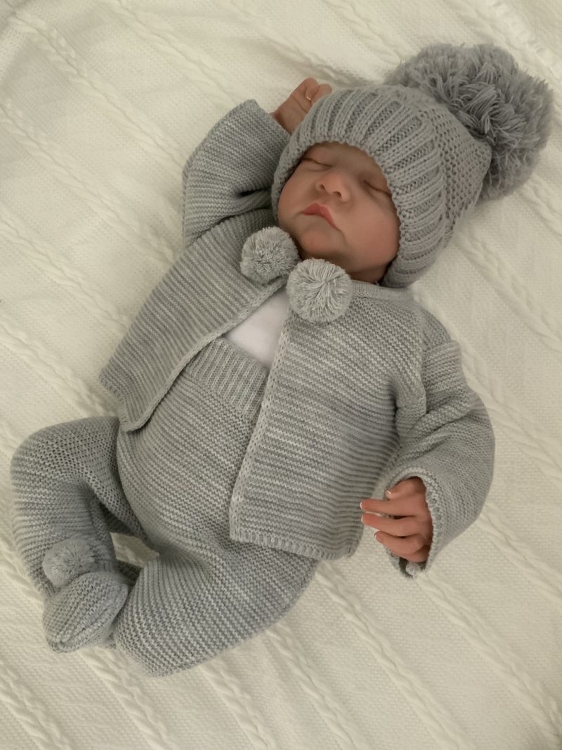 babies grey knitted cardigan trousers with po