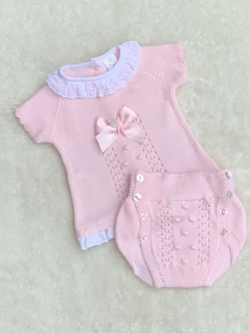 BABY GIRLS PINK KNITTED TOP JAM PANTS