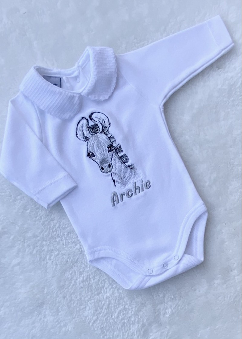 PERSONALISED EMBROIDERED ZEBRA BABY VEST BODY
