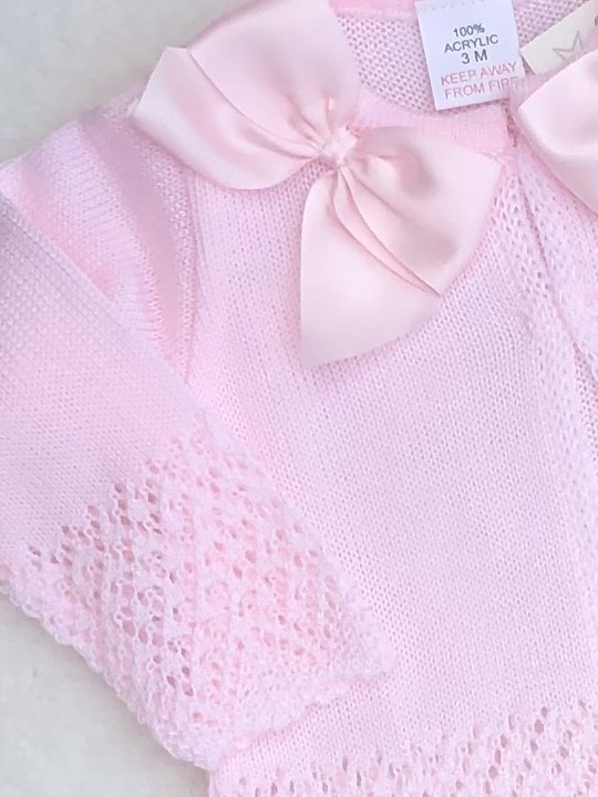 BABY PINK GIRLS KNITTED CARDIGAN WITH BOWS