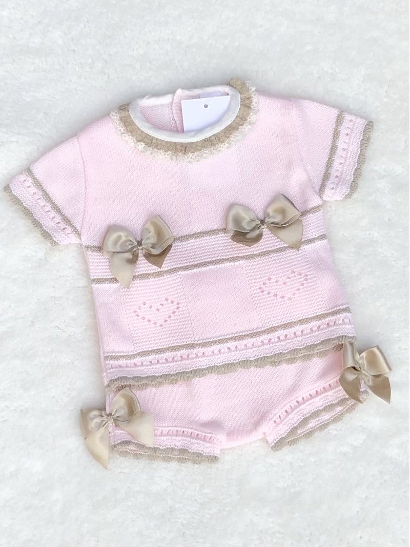 baby girls pink pointelle knitted top jam pan