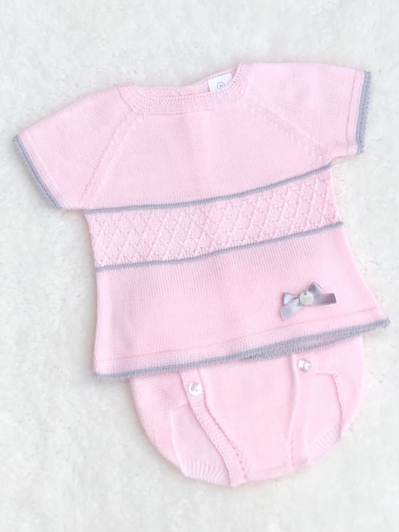 spanish baby girls pink grey knitted top jam 