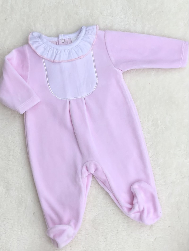 BABY GIRLS PINK VELOUR ALL IN ONE ROMPER 