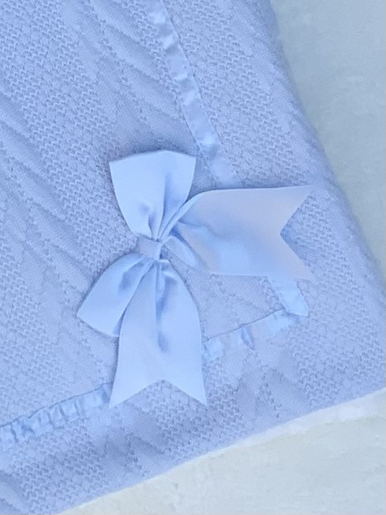 BABIES BABY BLUE KNITTED SHAWL BLANKET WITH B