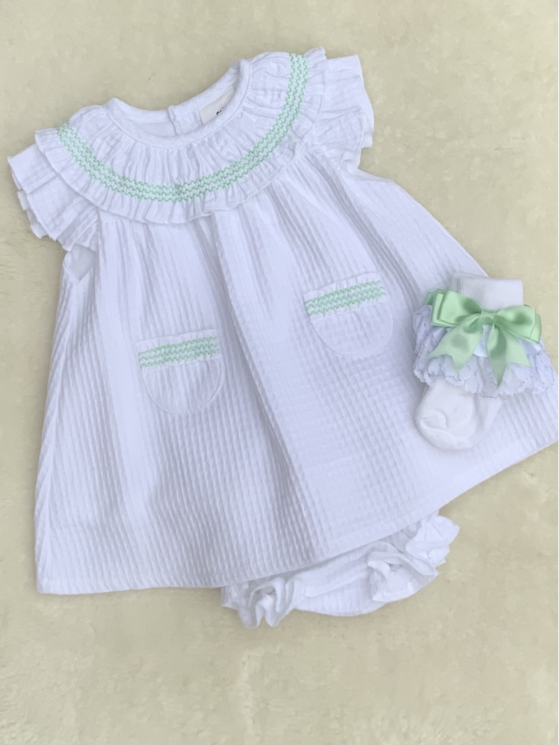 baby girls white mint green waffle dress pant