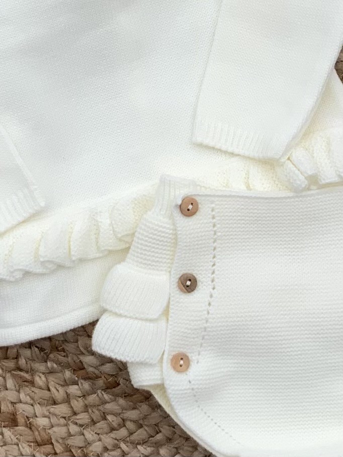 BABY GIRLS CREAM IVORY FRILLY KNITTED JUMPER 