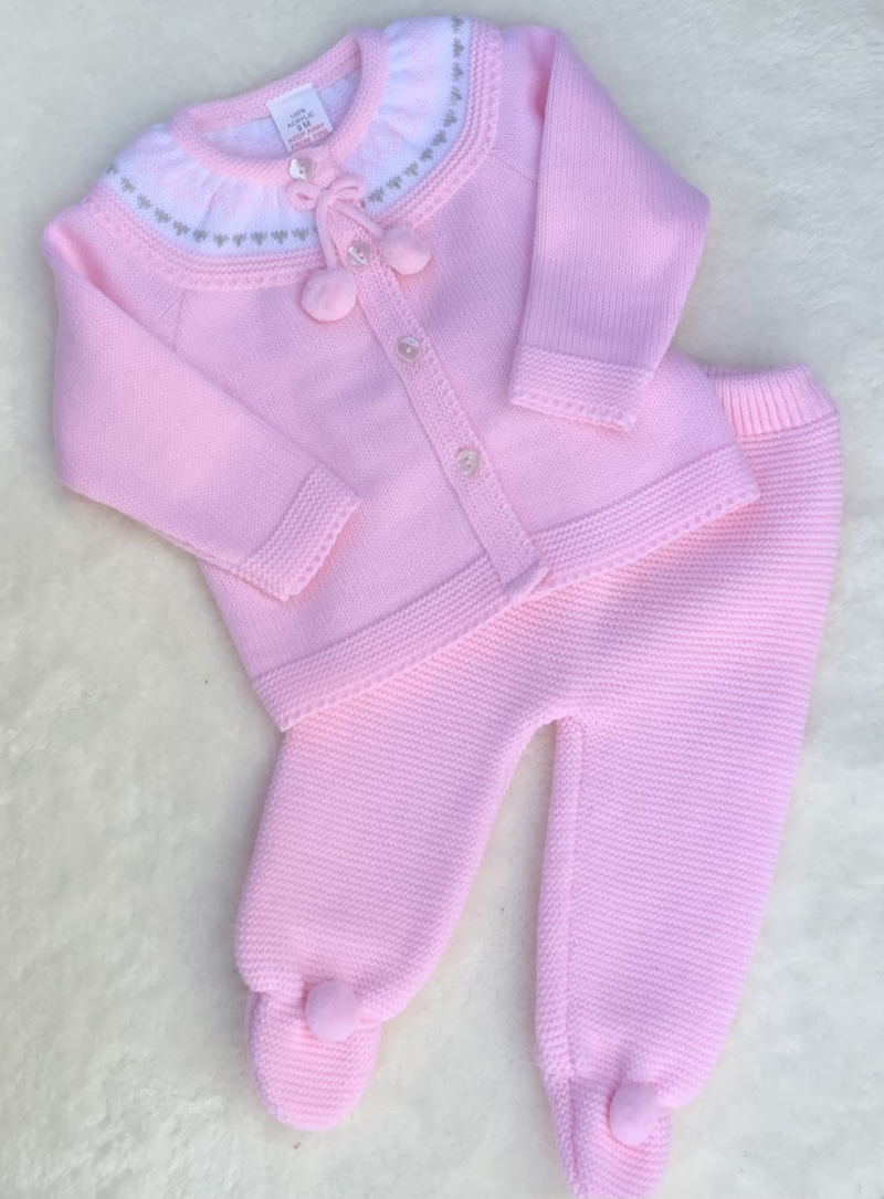 baby girls pink white fair isle knitted cardi