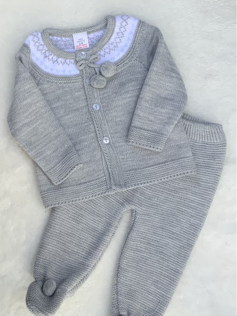 babies grey white fair isle knitted outfit 