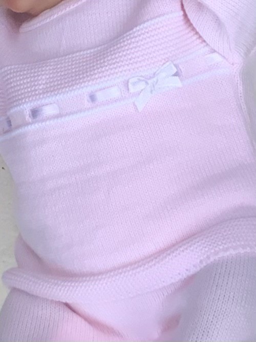 BABY PINK WHITE GIRLS KNITTED JUMPER TROUSERS