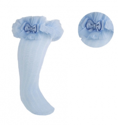 girls knee highbtutu frilly socks baby blue