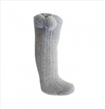 spanish perelene knee high pom pom grey socks