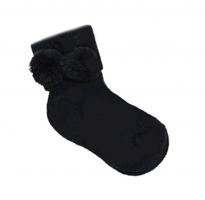 babies unisex black ankle pom pom socks