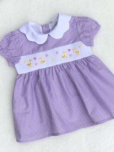 baby girls lilac white checked smocked dress ducks easter