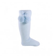 spanish style knee high pom pom socks baby blue