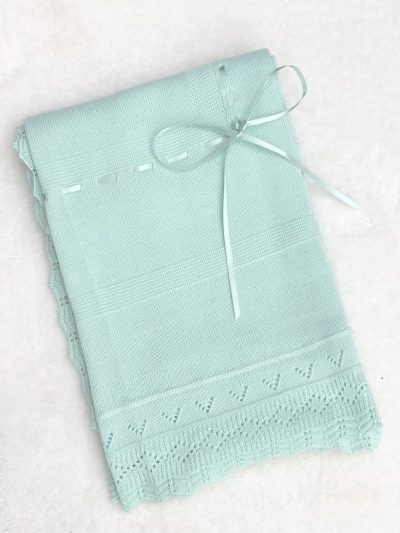 babies unisex mint green knitted baby shawl blanket