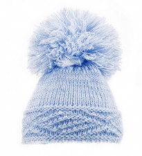 baby blue boys acrylic knitted pom pom hat 