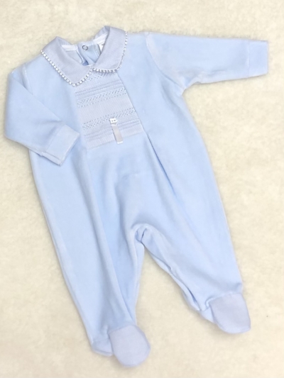 baby blue soft velour all in one romper