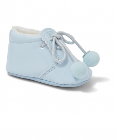 sevva patent baby blue shoes pom poms