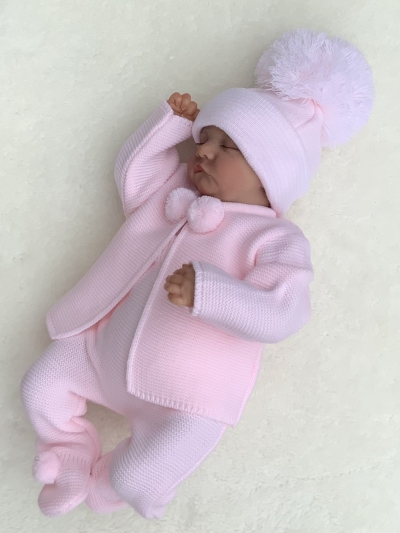 baby girls pink knitted cardigan pom pom trousers