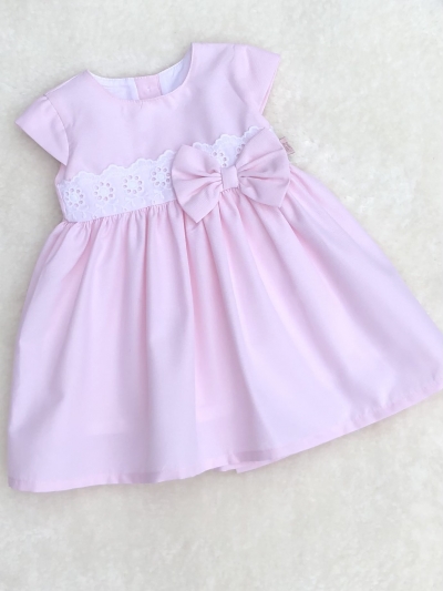 pink white cotton summer dress lace bow