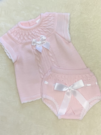 spanish style baby girls knitted top jam pants pink