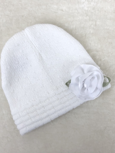 baby girls white knitted hat rose