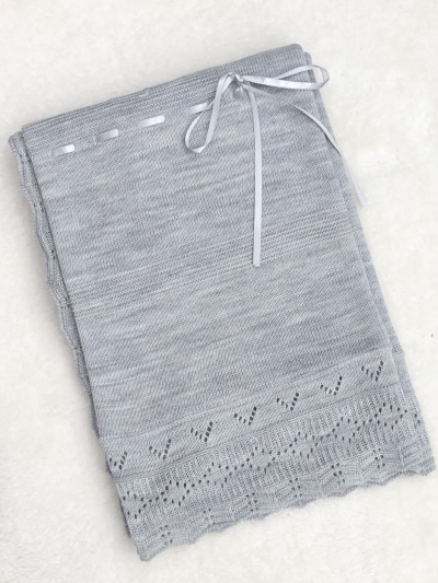 babies unisex grey knitted blanket shawl 
