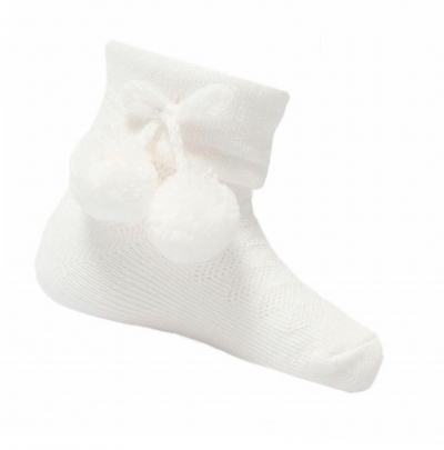 babies unisex white ankle pom pom socks