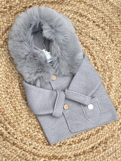 pangasa  trenka luxury knitted coat faux fur  gris grey