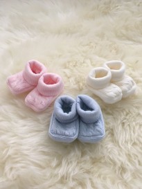 baby boys girls knitted bootees cable knit cream blue pink