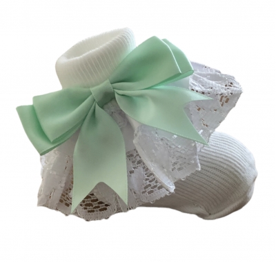 baby girls white lace ankle socks mint bow