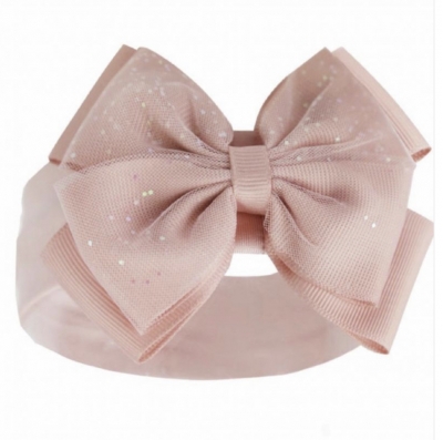 babies dusky pink cotton headband large bow
