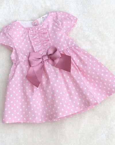 baby girls dusky pink dress cream bows