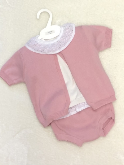 knitted baby girls duky pink cardigan t-shirt jam oants