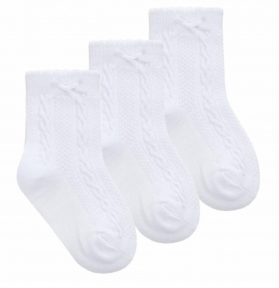 baby girls white cable knit socks bow