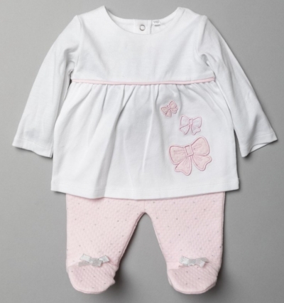 baby girls pink quilted trousers t-shirt bow