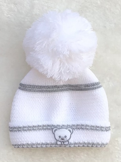 unisex knitted baby hat large pom pom 