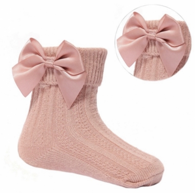 baby girls dusky pink coral ankle socks bows