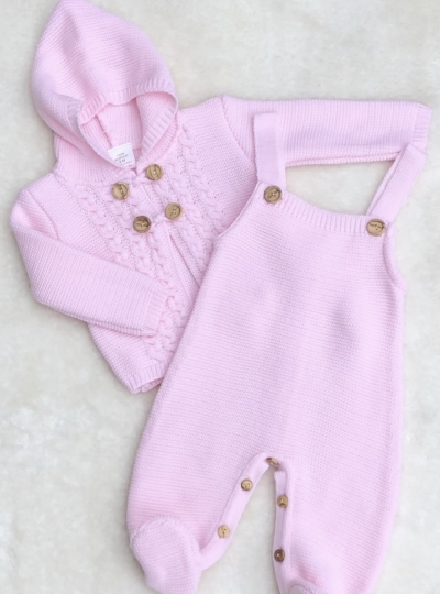 baby girls knitted caot romper pram set pink
