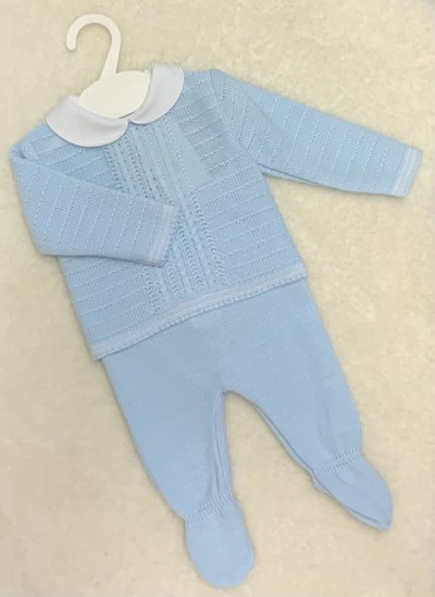 baby boys blue knitted jumper trousers 