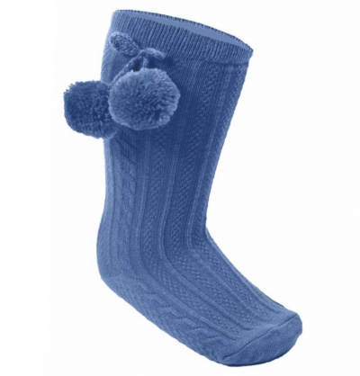 unisex denim blue knee pom pom socks