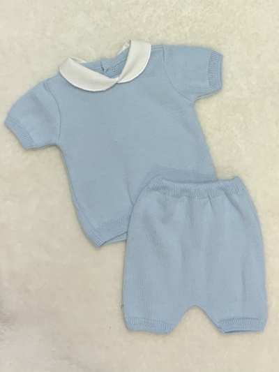 baby boys blue knitted top jam pants shorts