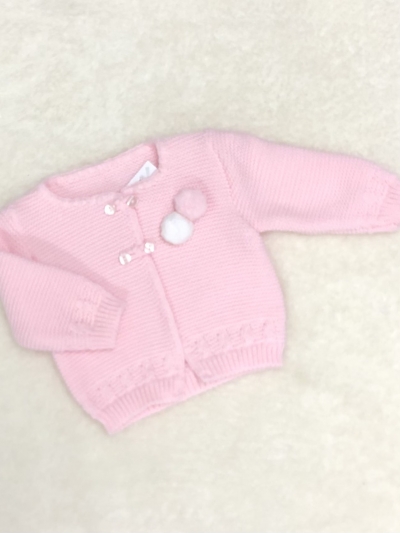 baby girls pink knitted carfigan pom poms