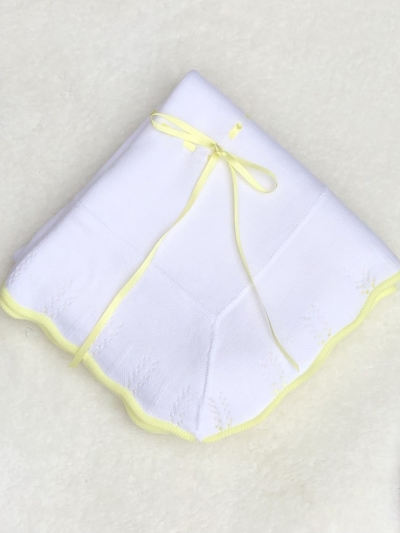 babies unisex white lemon knitted baby shawl blanket