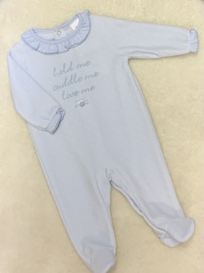 baby boys velour all in one romper blue love me