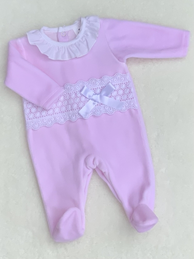 baby girls pink white lace velour all in one romper